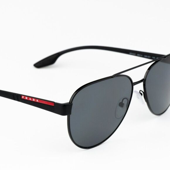 NEW Prada Linea Rossa PS54TS 1AB5Z1 Black Polarized Grey Pilot Unisex Sunglasses - Picture 9 of 12